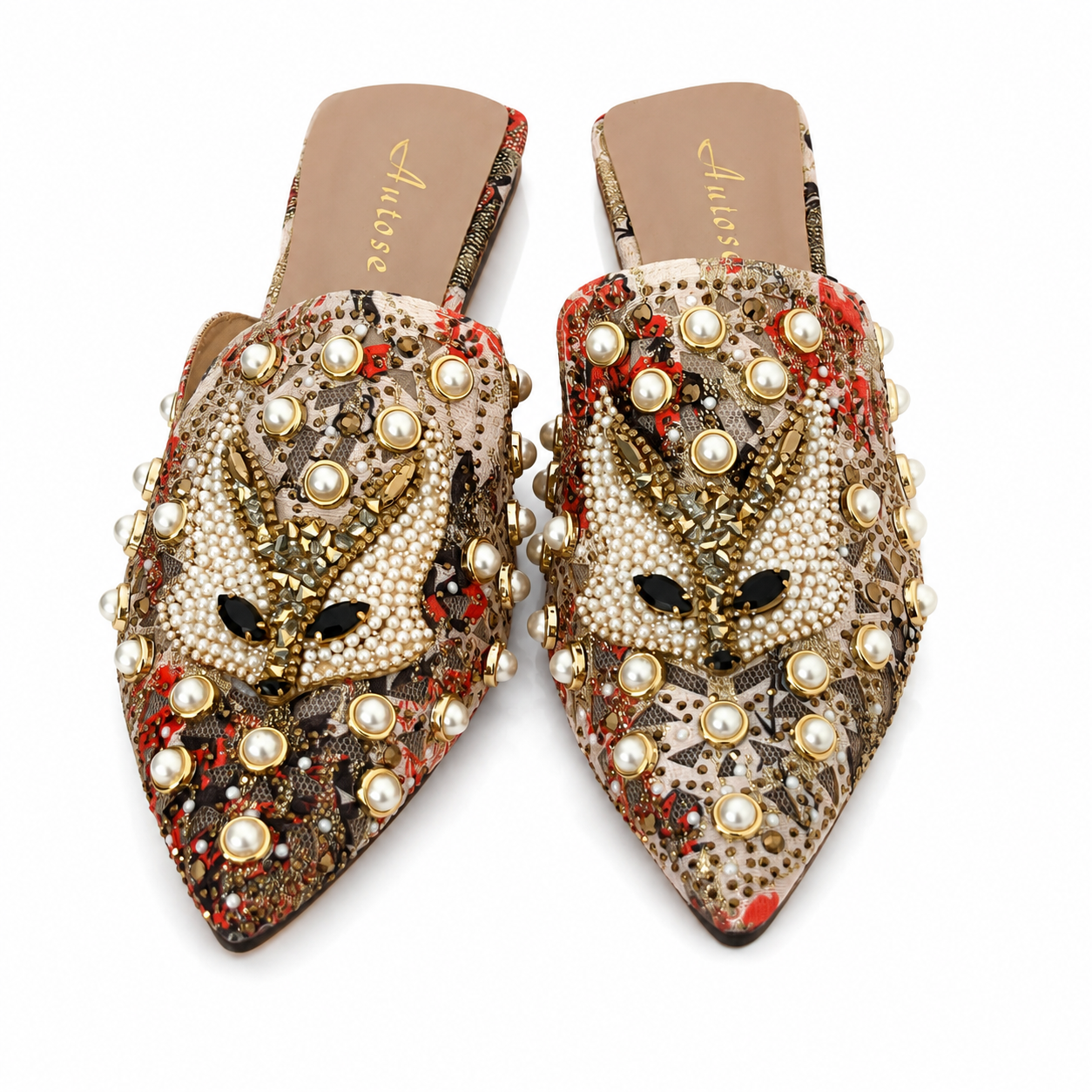 Pearl Embellished Pointed Mule Flats