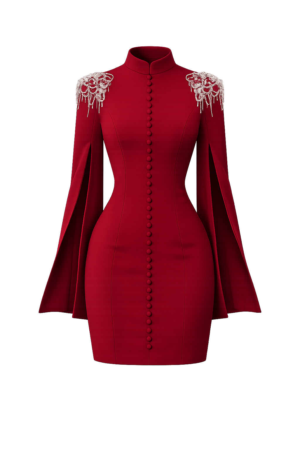 Valentina Crystal-Shoulder Cape Mini Dress (Wine)