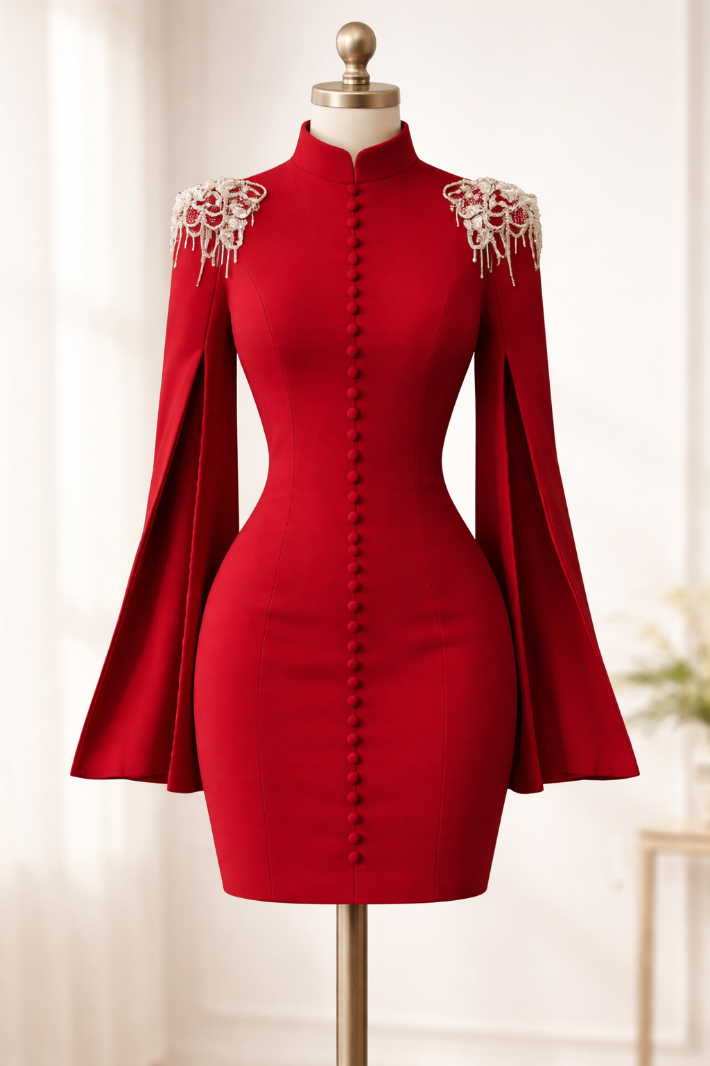 Valentina Crystal-Shoulder Cape Mini Dress