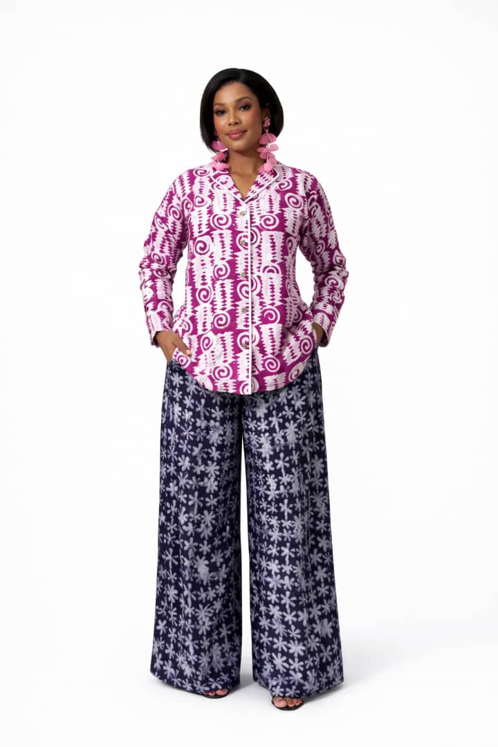 Adire Luxe Two-Piece Set (Jacket & Wide-Leg Trousers)