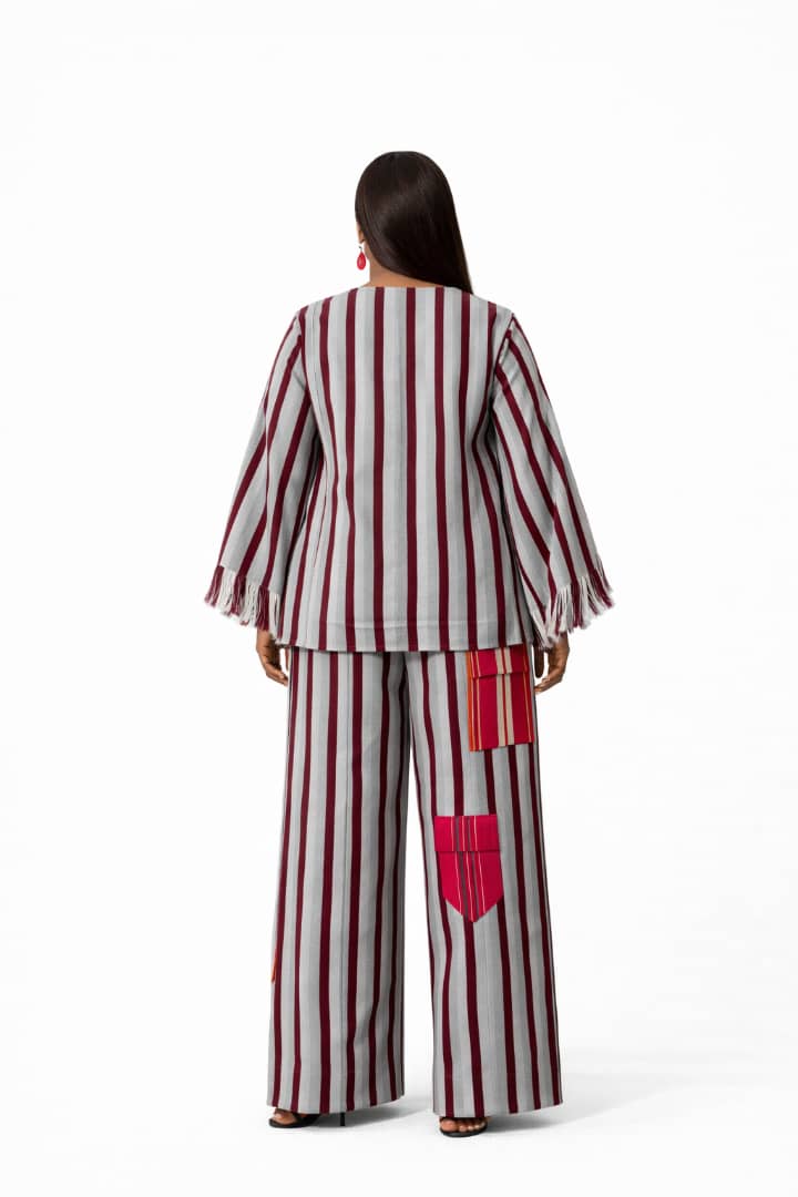 Artisan Fringe Two-Piece Set – Striped Top & Wide-Leg Trousers
