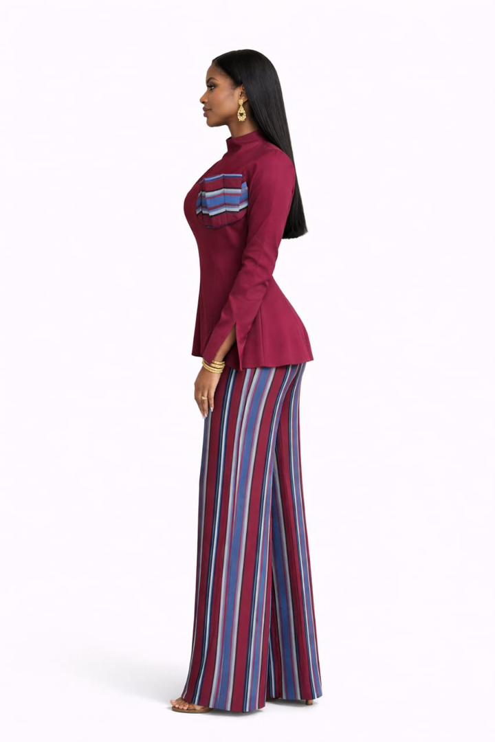 Tailored Panel Blouse & Wide-Leg Trousers Set