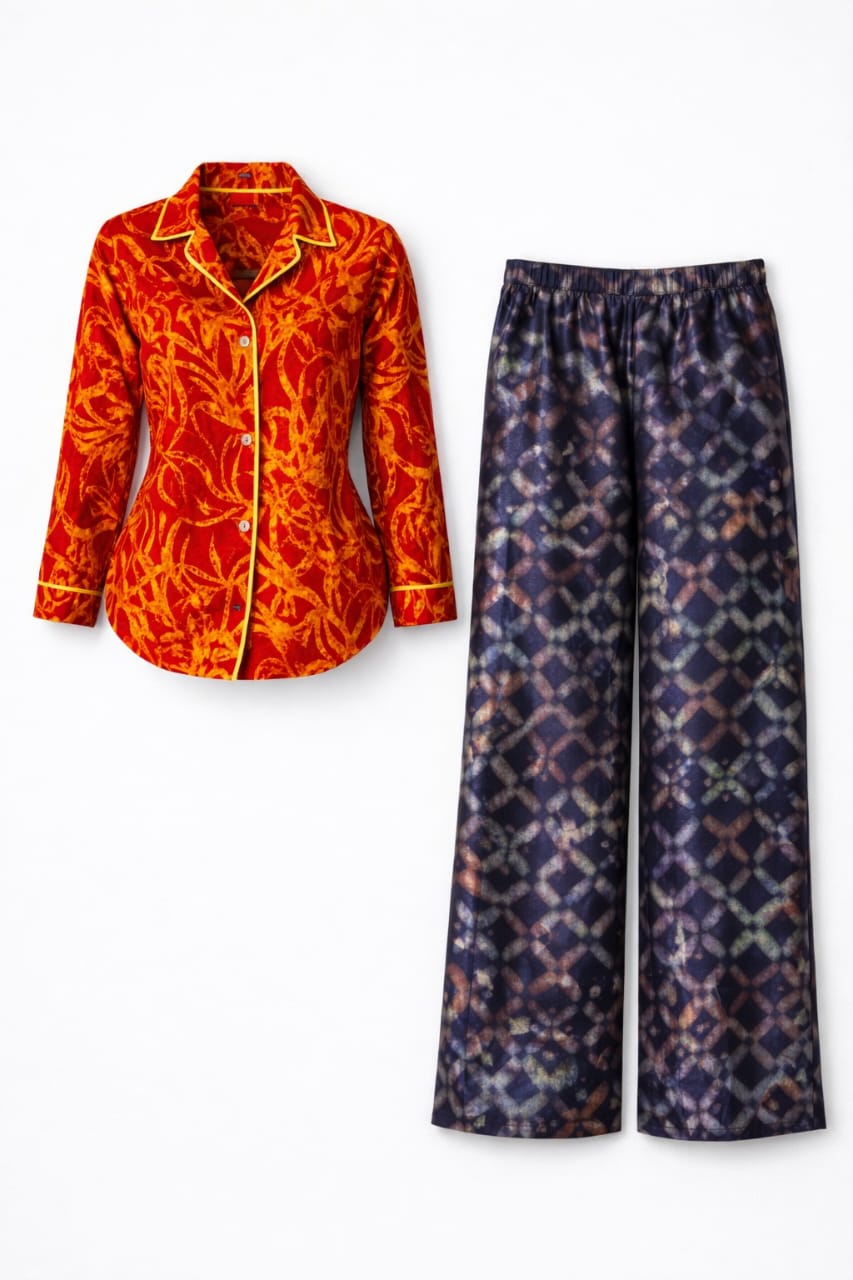 Adire Luxe Two-Piece Set (Jacket & Wide-Leg Trousers)