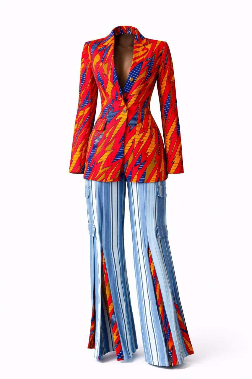 Tailored Print Blazer & Wide-Leg Trouser Set