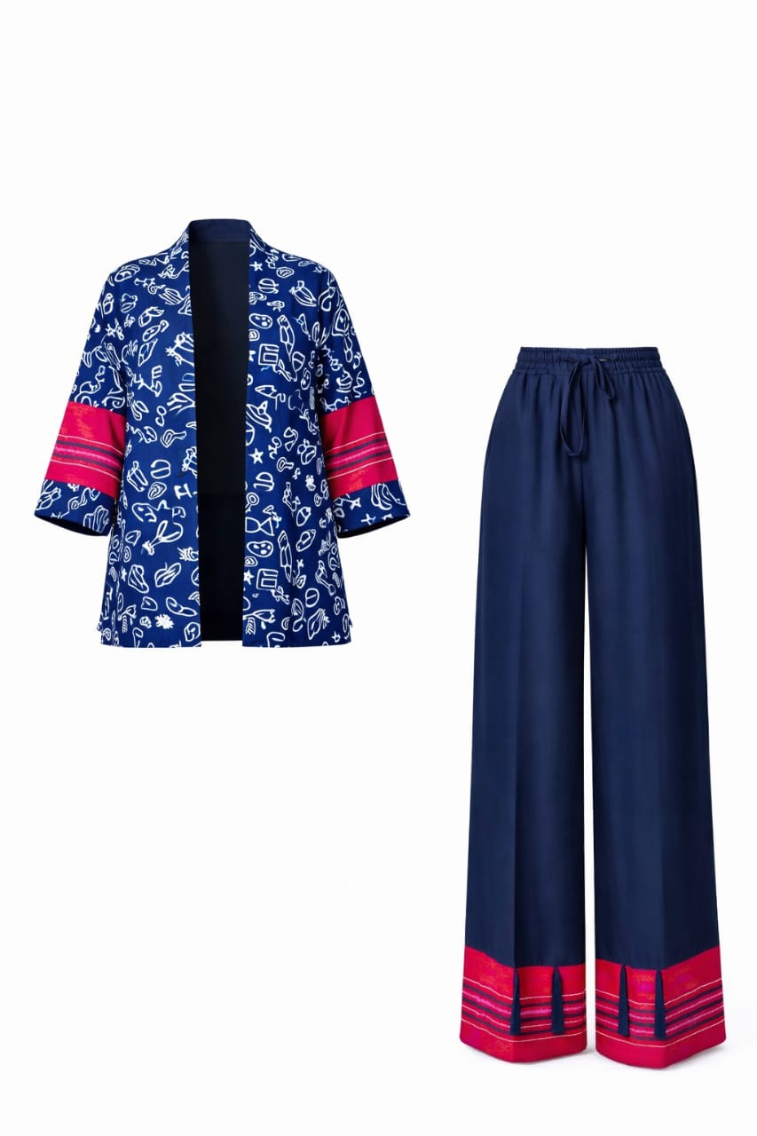 Navy Adire Two-Piece Jacket & Trouser Set