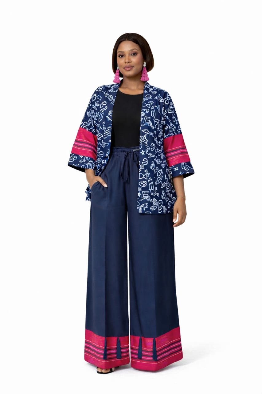 Navy Adire Two-Piece Jacket & Trouser Set