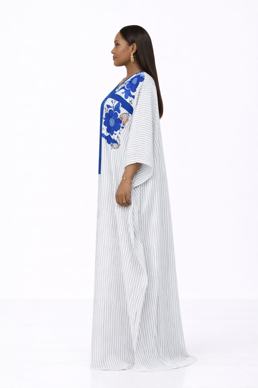 Striped Floral Panel Kaftan Maxi Dress