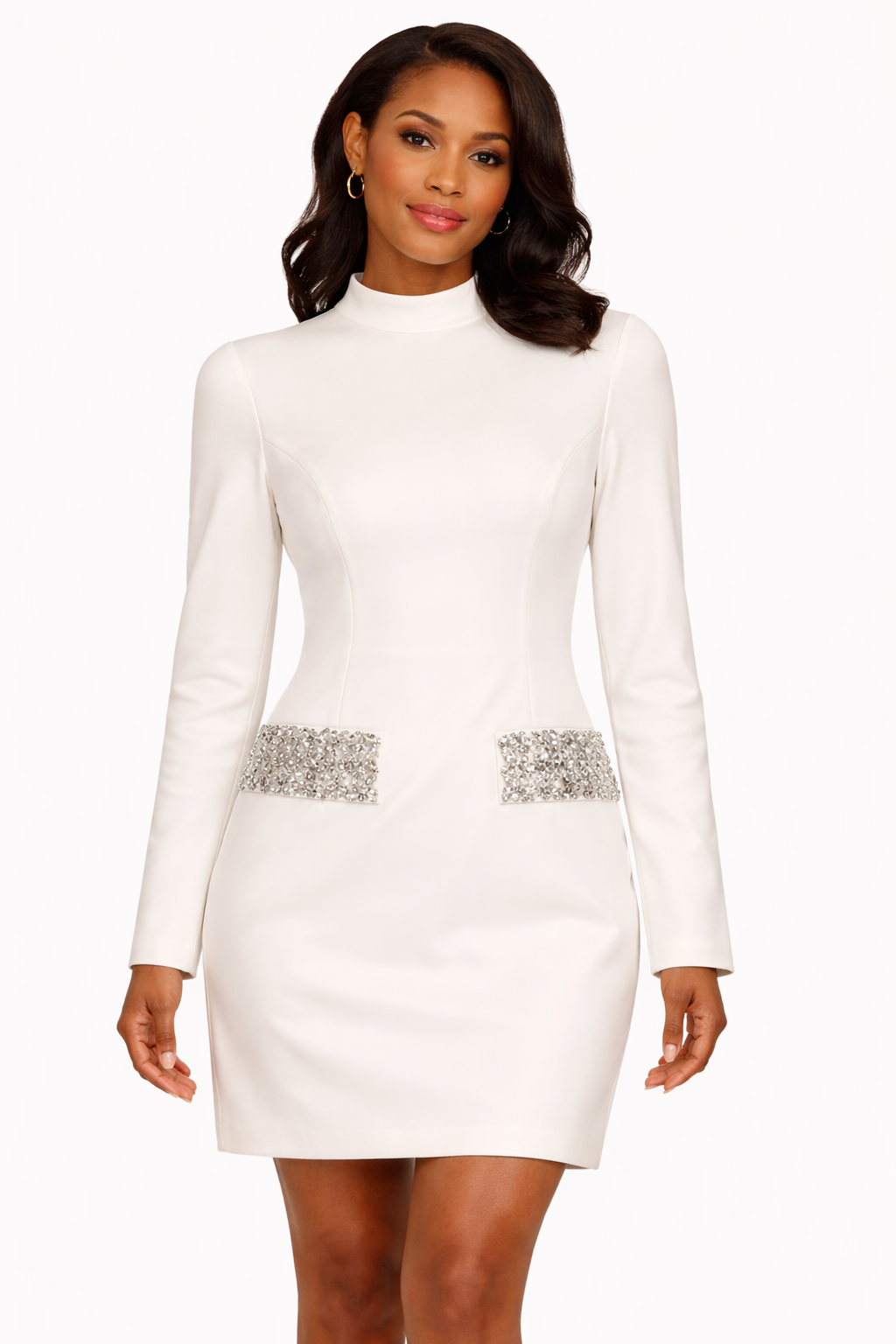 embellished mini dress long sleeve Scarlet Empress Embellished Mini Dress S / White
