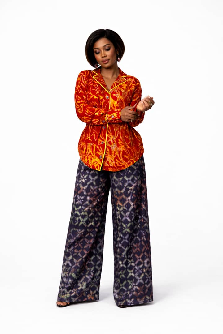 Adire Luxe Two-Piece Set (Jacket & Wide-Leg Trousers)