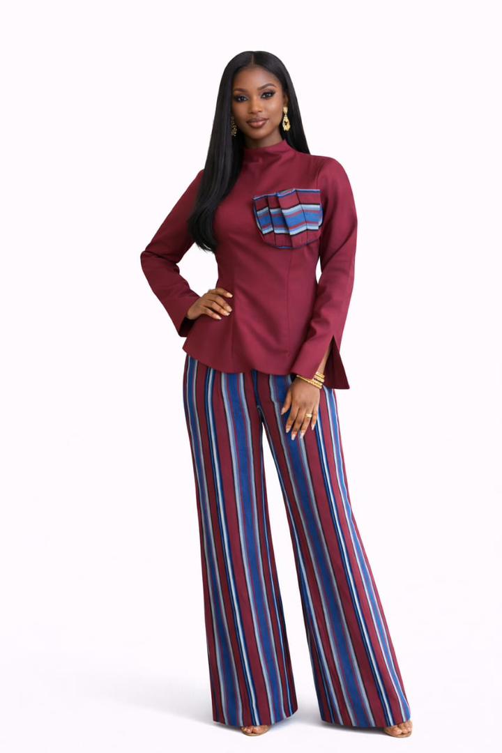 Tailored Panel Blouse & Wide-Leg Trousers Set