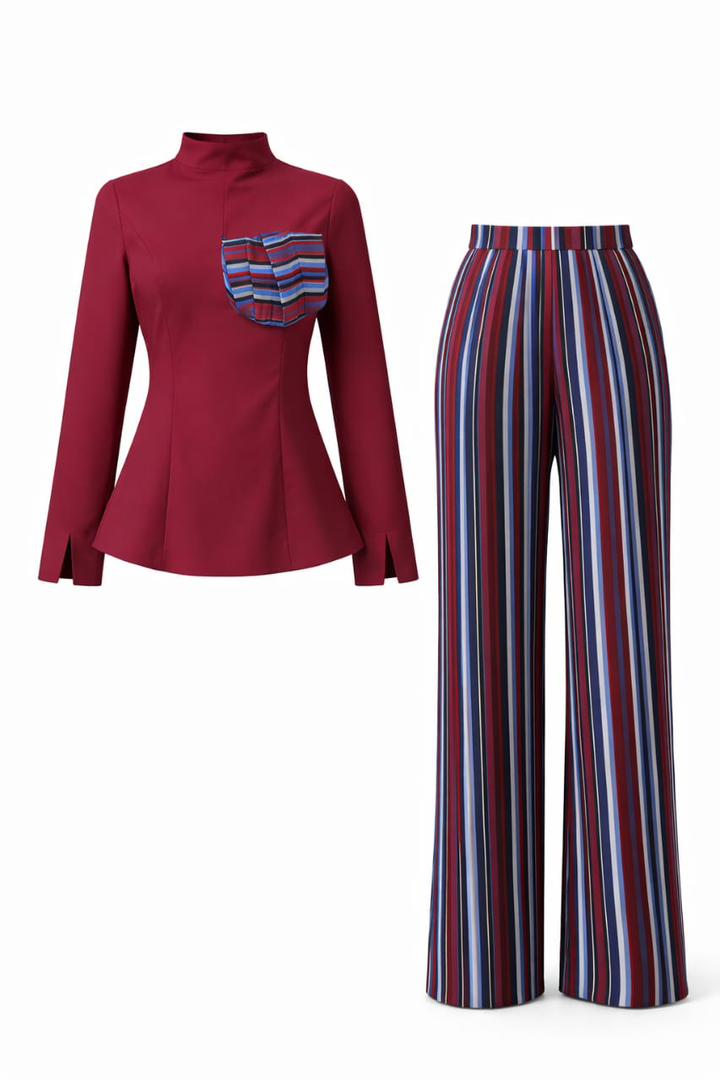 Tailored Panel Blouse & Wide-Leg Trousers Set