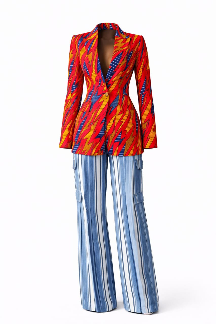 Tailored Print Blazer & Wide-Leg Trouser Set