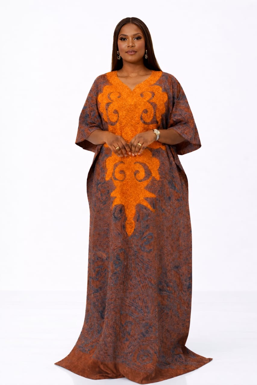 Ayo Heritage Kaftan Dress – Burnt Orange Detail