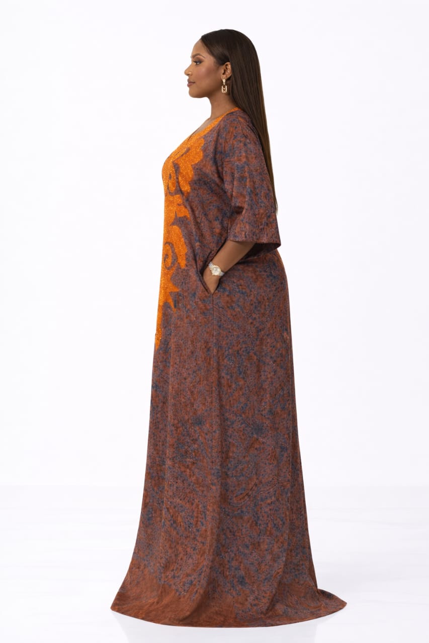 Ayo Heritage Kaftan Dress – Burnt Orange Detail