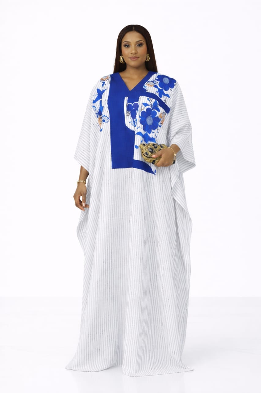 Striped Floral Panel Kaftan Maxi Dress