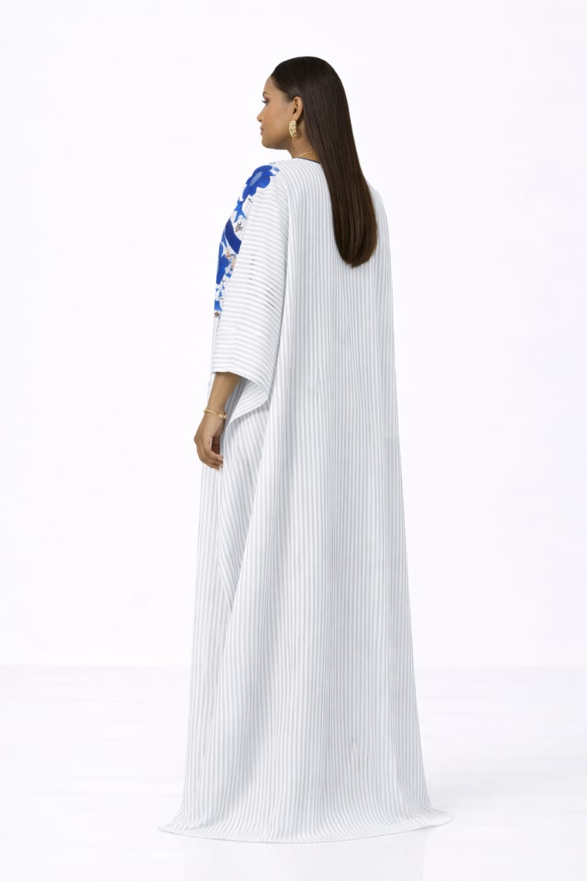 Striped Floral Panel Kaftan Maxi Dress