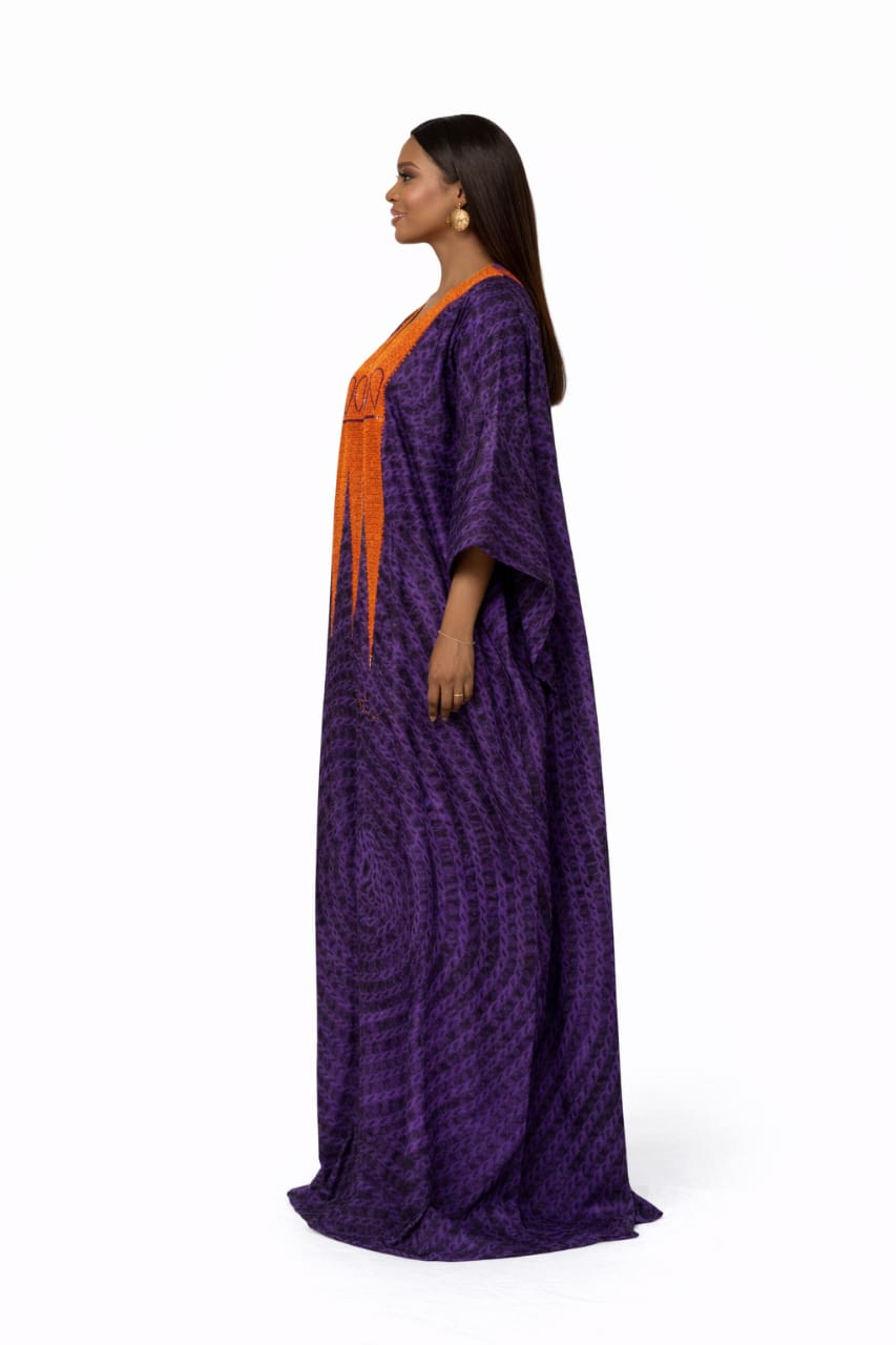 Ayo Heritage Kaftan Dress – Purple with Burnt Orange Panel
