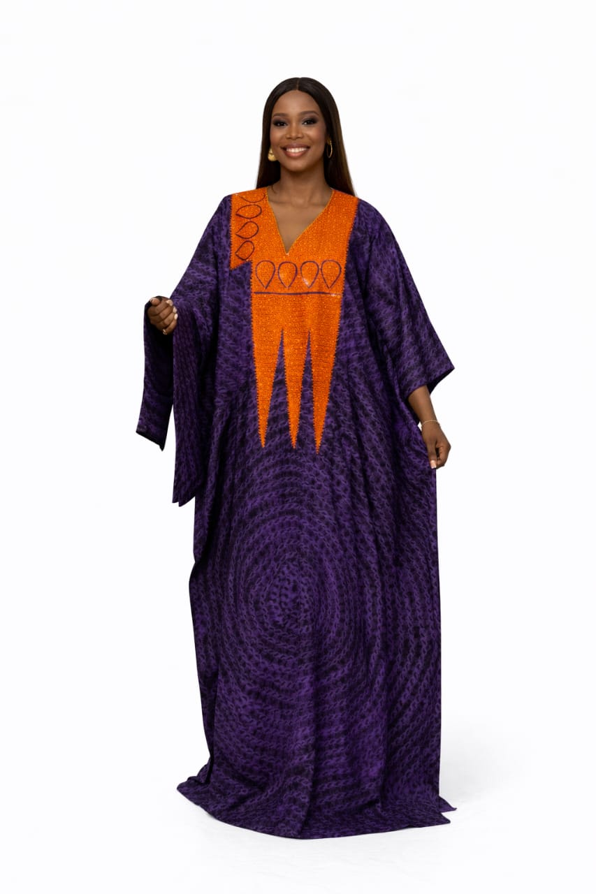 Ayo Heritage Kaftan Dress – Purple with Burnt Orange Panel